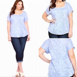 Torrid Peplum Burnout Pattern Tee Blue Raw Edge Size 1X